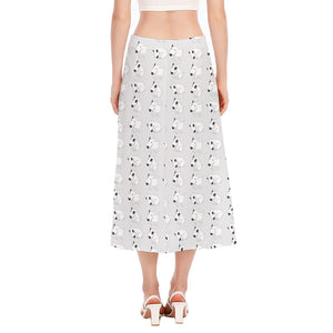 Doodle Bull Terrier Pattern Print Side Slit Midi Skirt