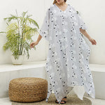 Doodle Bull Terrier Pattern Print Silk V-Neck Kaftan Dress
