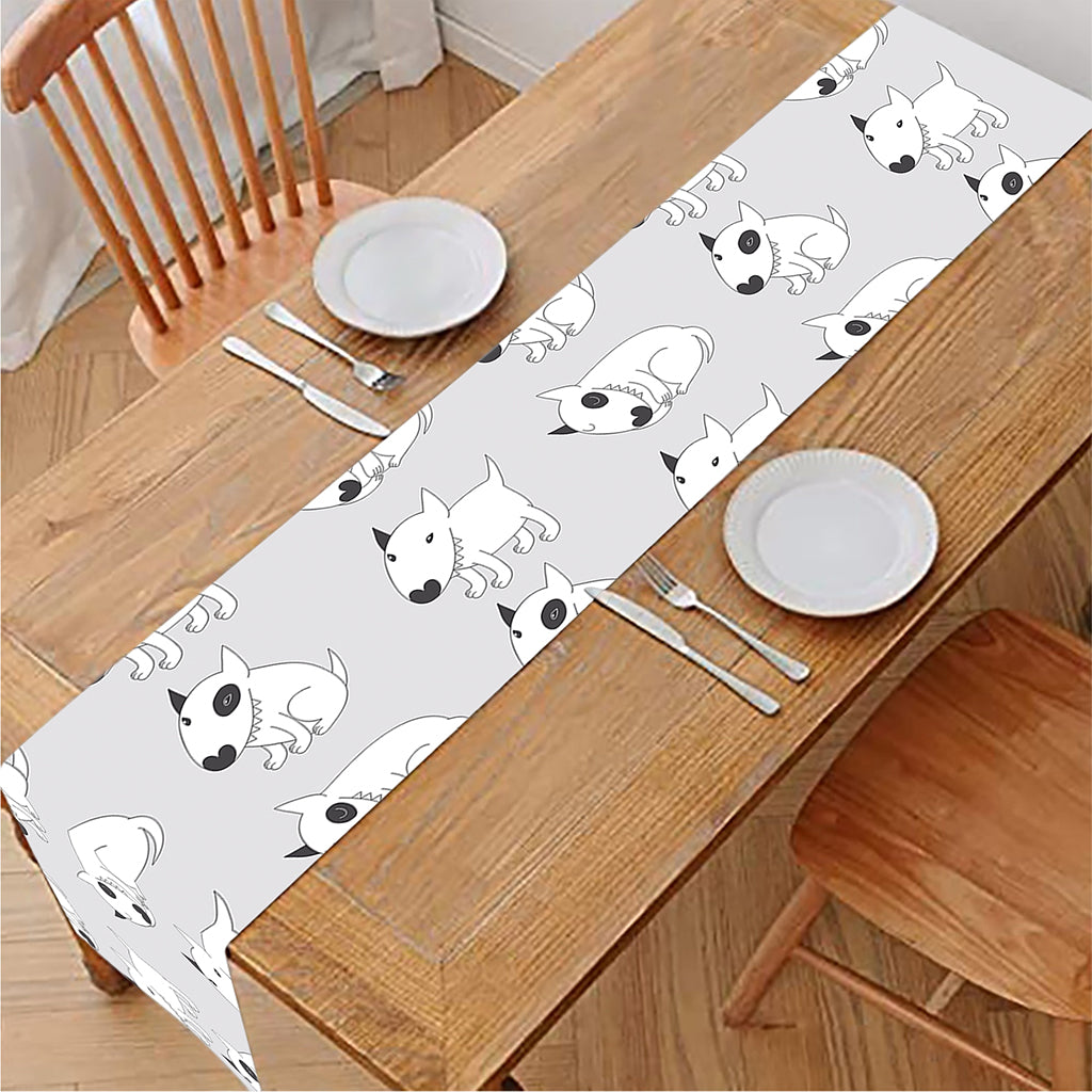 Doodle Bull Terrier Pattern Print Table Runner