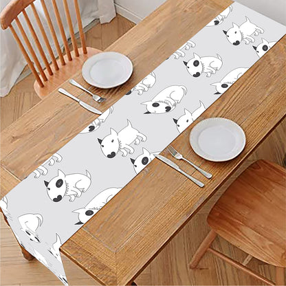 Doodle Bull Terrier Pattern Print Table Runner