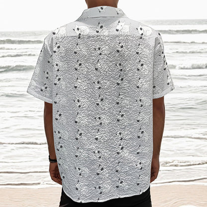 Doodle Bull Terrier Pattern Print Textured Short Sleeve Shirt