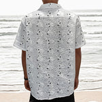 Doodle Bull Terrier Pattern Print Textured Short Sleeve Shirt