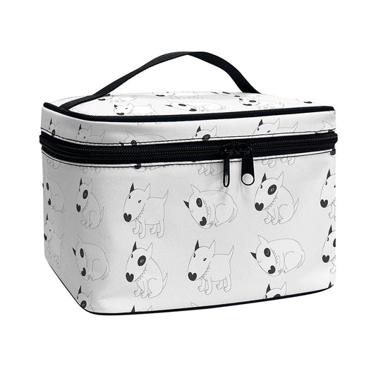 Doodle Bull Terrier Pattern Print Travel Makeup Bag