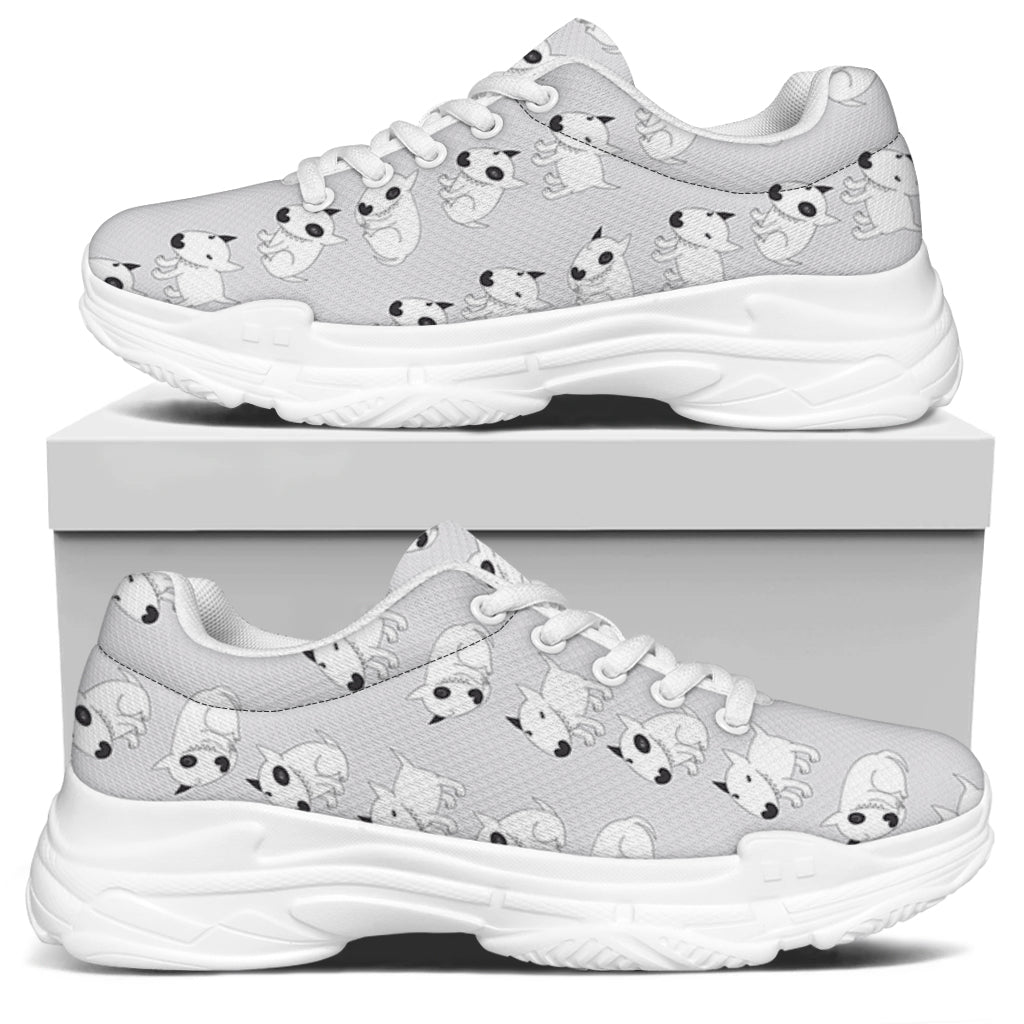 Doodle Bull Terrier Pattern Print White Chunky Shoes