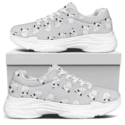 Doodle Bull Terrier Pattern Print White Chunky Shoes