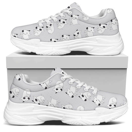 Doodle Bull Terrier Pattern Print White Chunky Shoes