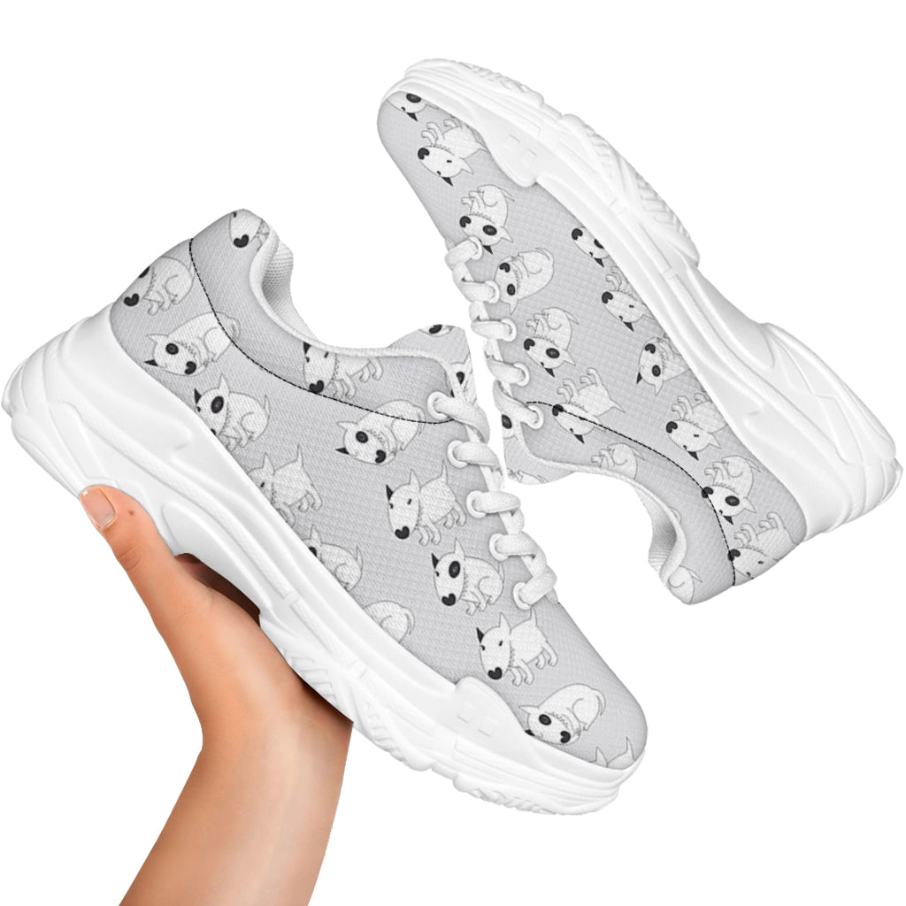 Doodle Bull Terrier Pattern Print White Chunky Shoes
