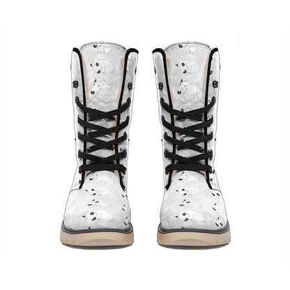 Doodle Bull Terrier Pattern Print Winter Boots