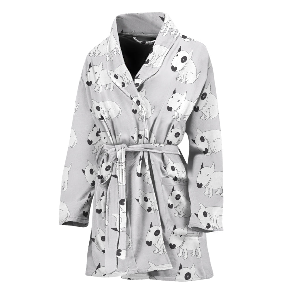 Doodle Bull Terrier Pattern Print Women's Bathrobe