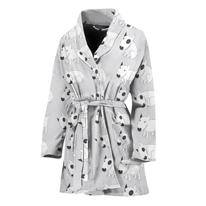Doodle Bull Terrier Pattern Print Women's Bathrobe