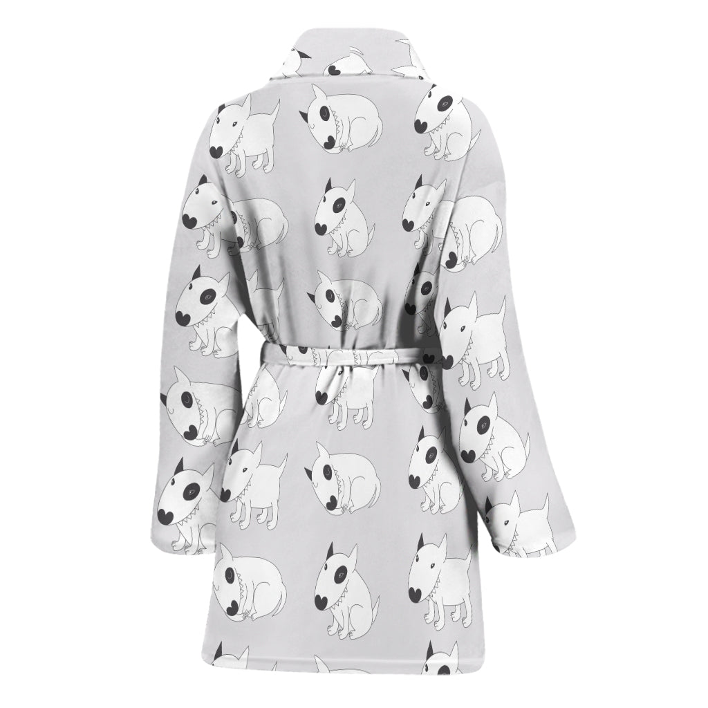 Doodle Bull Terrier Pattern Print Women's Bathrobe