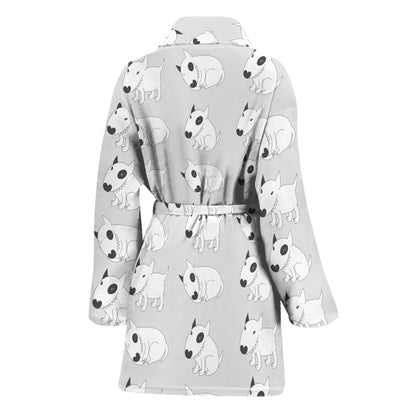 Doodle Bull Terrier Pattern Print Women's Bathrobe