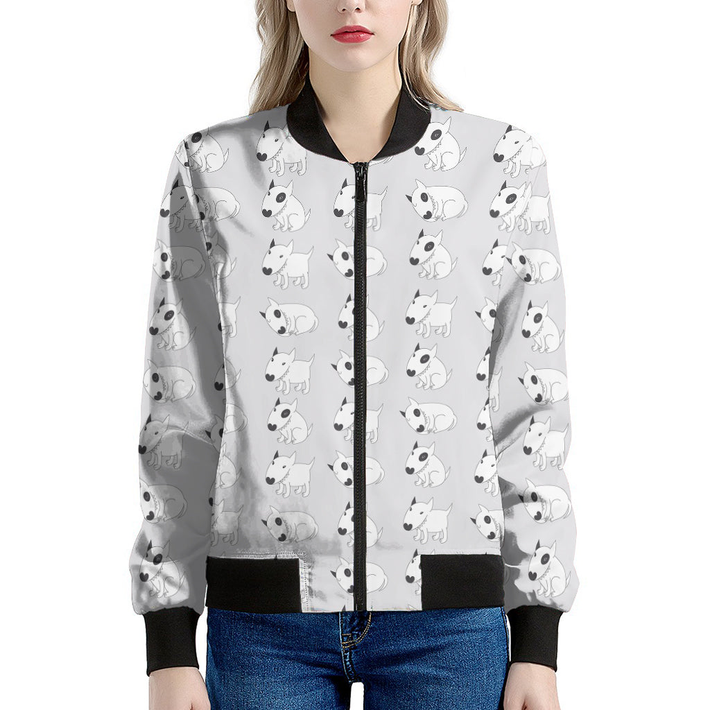 Doodle Bull Terrier Pattern Print Women's Bomber Jacket