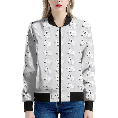 Doodle Bull Terrier Pattern Print Women's Bomber Jacket