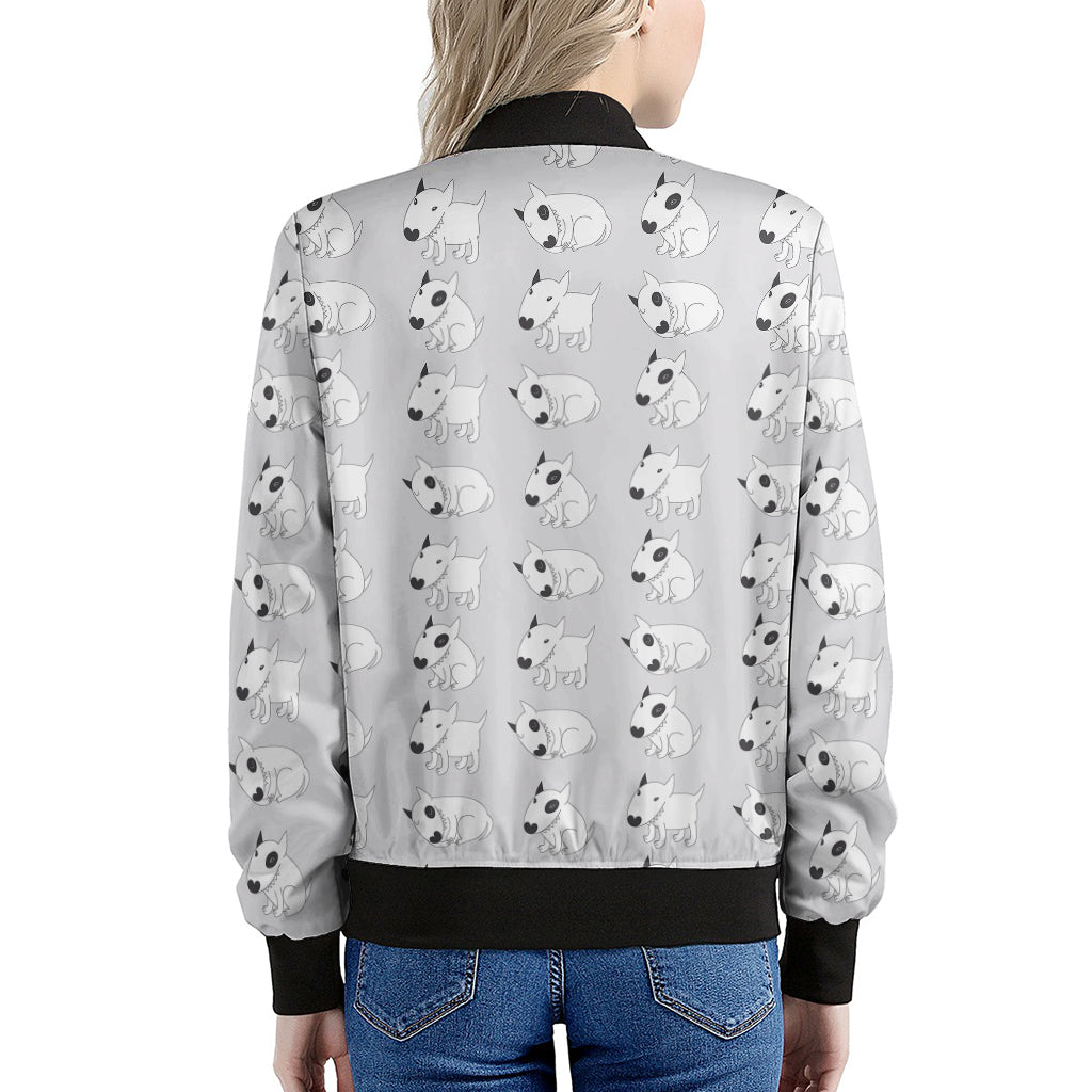 Doodle Bull Terrier Pattern Print Women's Bomber Jacket