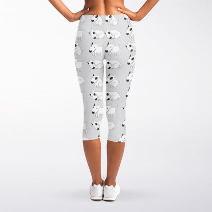 Doodle Bull Terrier Pattern Print Women's Capri Leggings