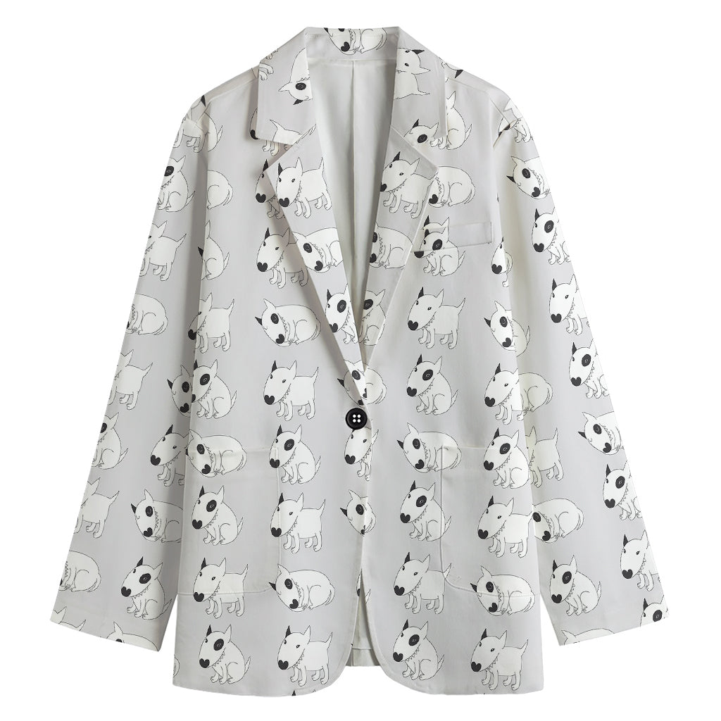 Doodle Bull Terrier Pattern Print Women's Cotton Blazer