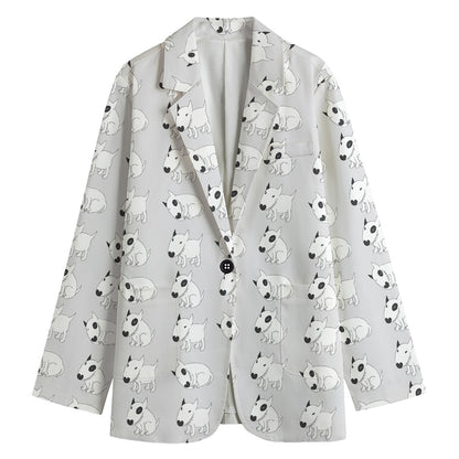Doodle Bull Terrier Pattern Print Women's Cotton Blazer