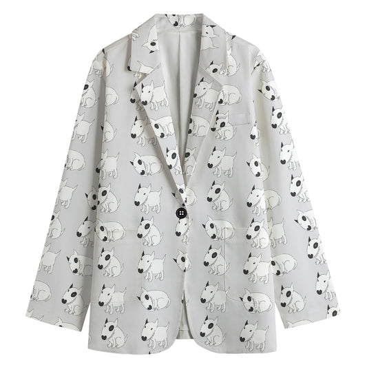 Doodle Bull Terrier Pattern Print Women's Cotton Blazer