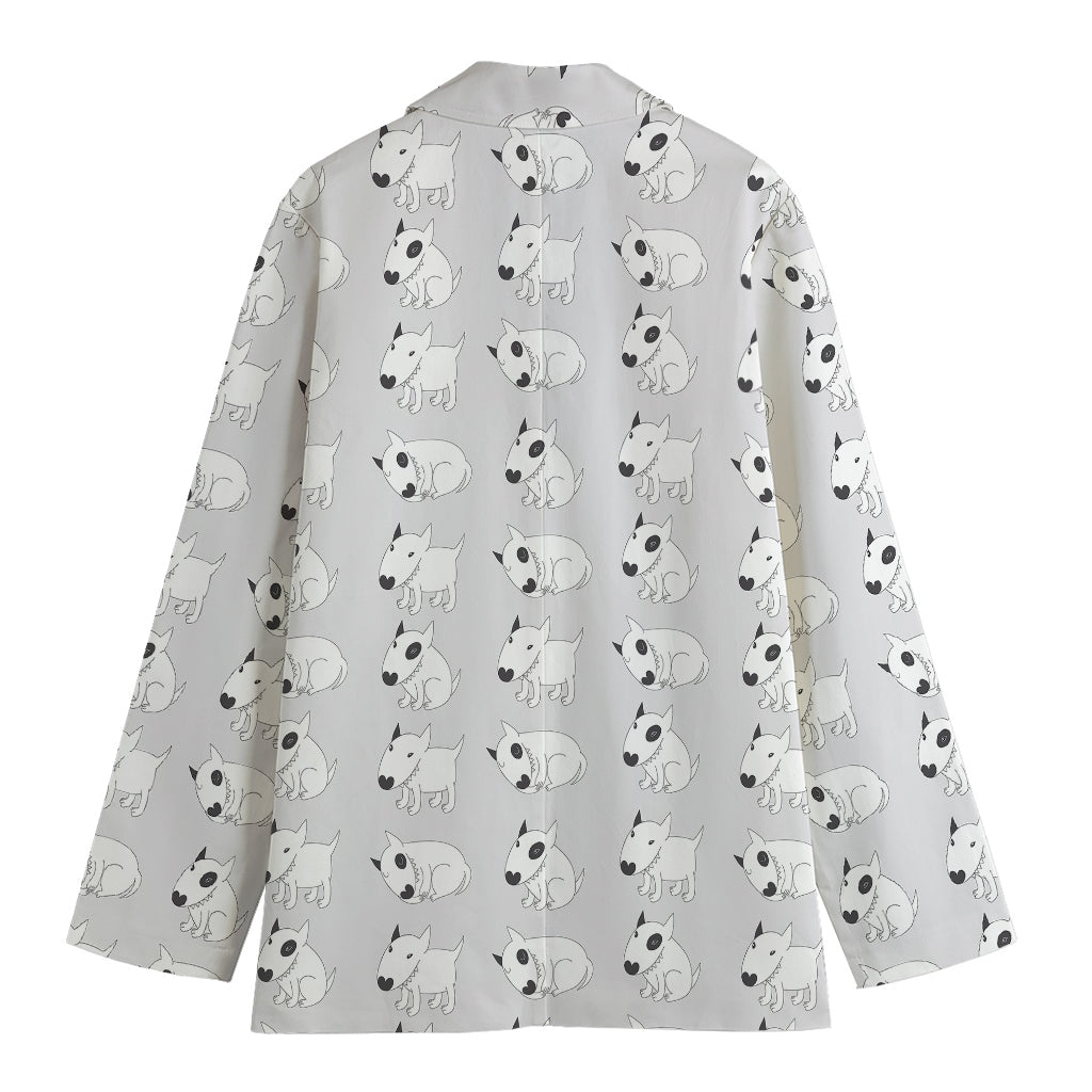 Doodle Bull Terrier Pattern Print Women's Cotton Blazer