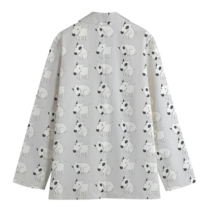 Doodle Bull Terrier Pattern Print Women's Cotton Blazer