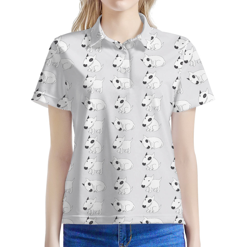 Doodle Bull Terrier Pattern Print Women's Polo Shirt
