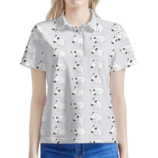Doodle Bull Terrier Pattern Print Women's Polo Shirt