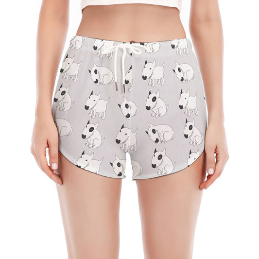 Doodle Bull Terrier Pattern Print Women's Split Running Shorts