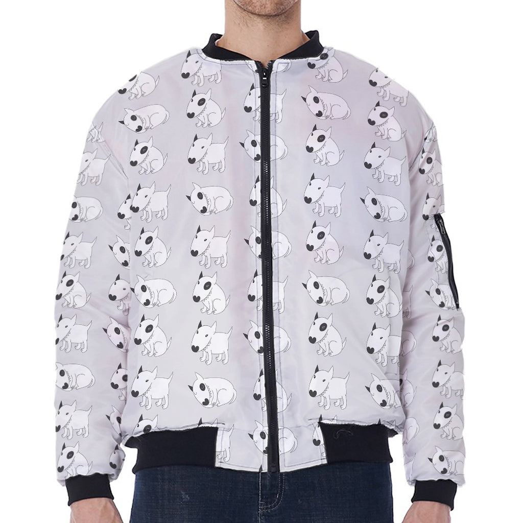 Doodle Bull Terrier Pattern Print Zip Sleeve Bomber Jacket