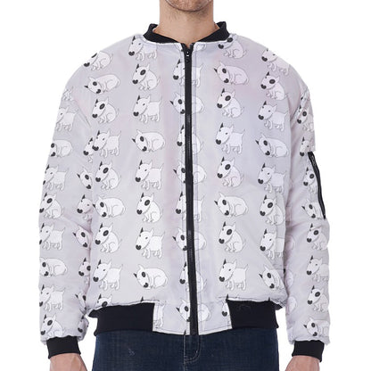 Doodle Bull Terrier Pattern Print Zip Sleeve Bomber Jacket