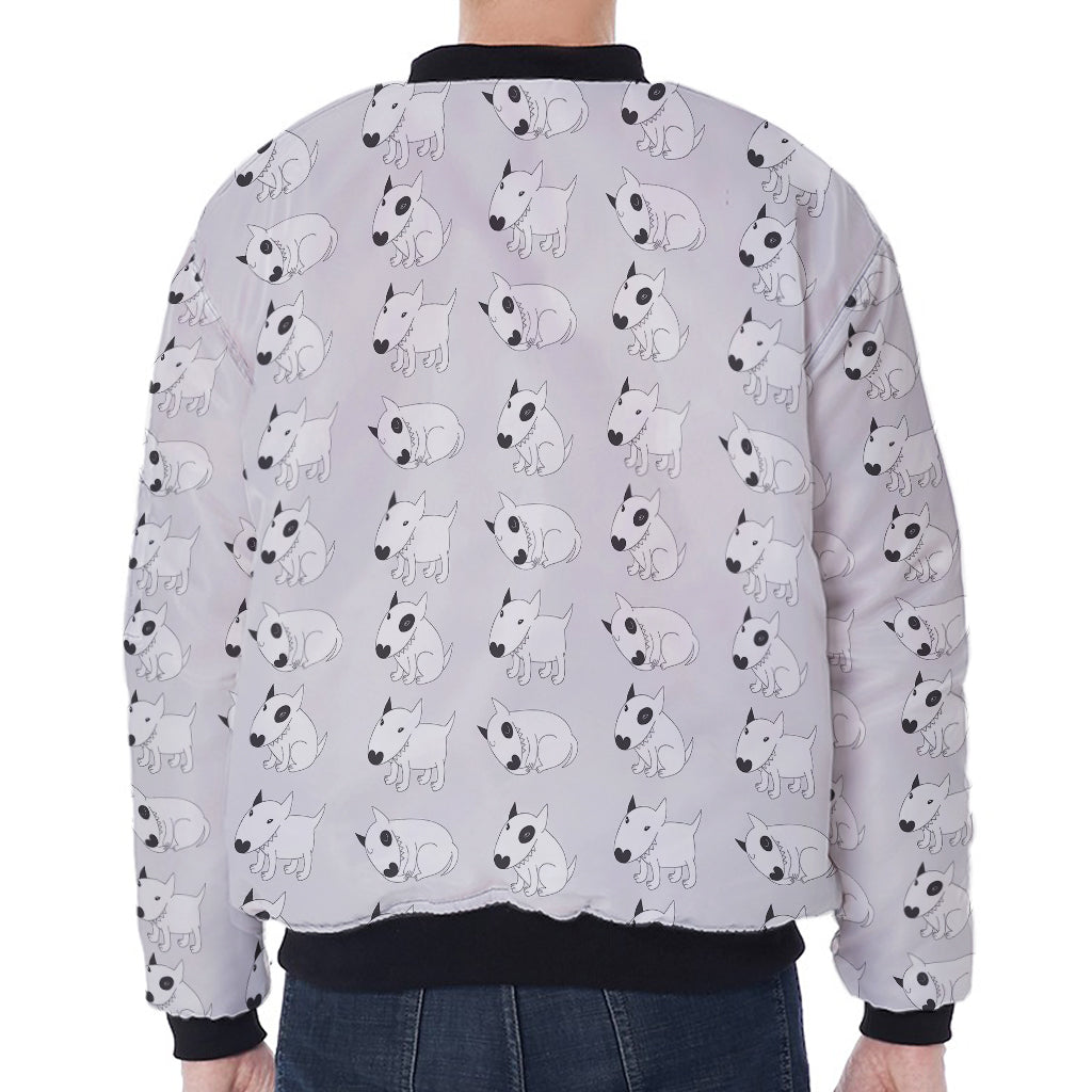 Doodle Bull Terrier Pattern Print Zip Sleeve Bomber Jacket