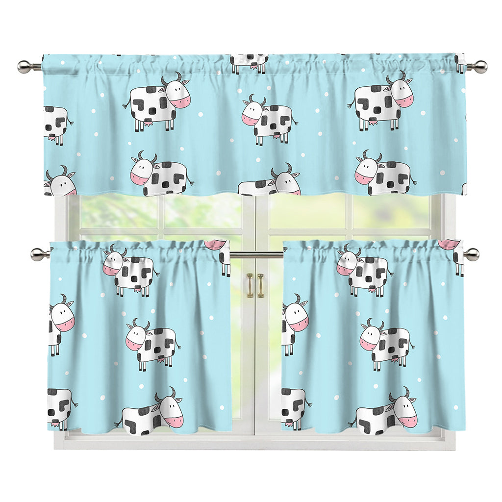 Doodle Cow Pattern Print 3 Piece Kitchen Curtains