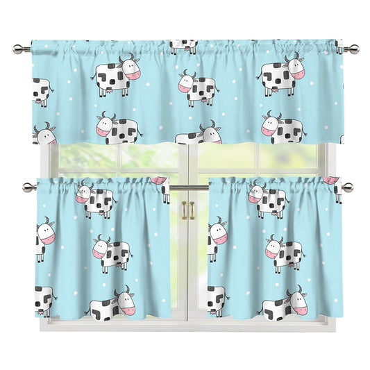 Doodle Cow Pattern Print 3 Piece Kitchen Curtains