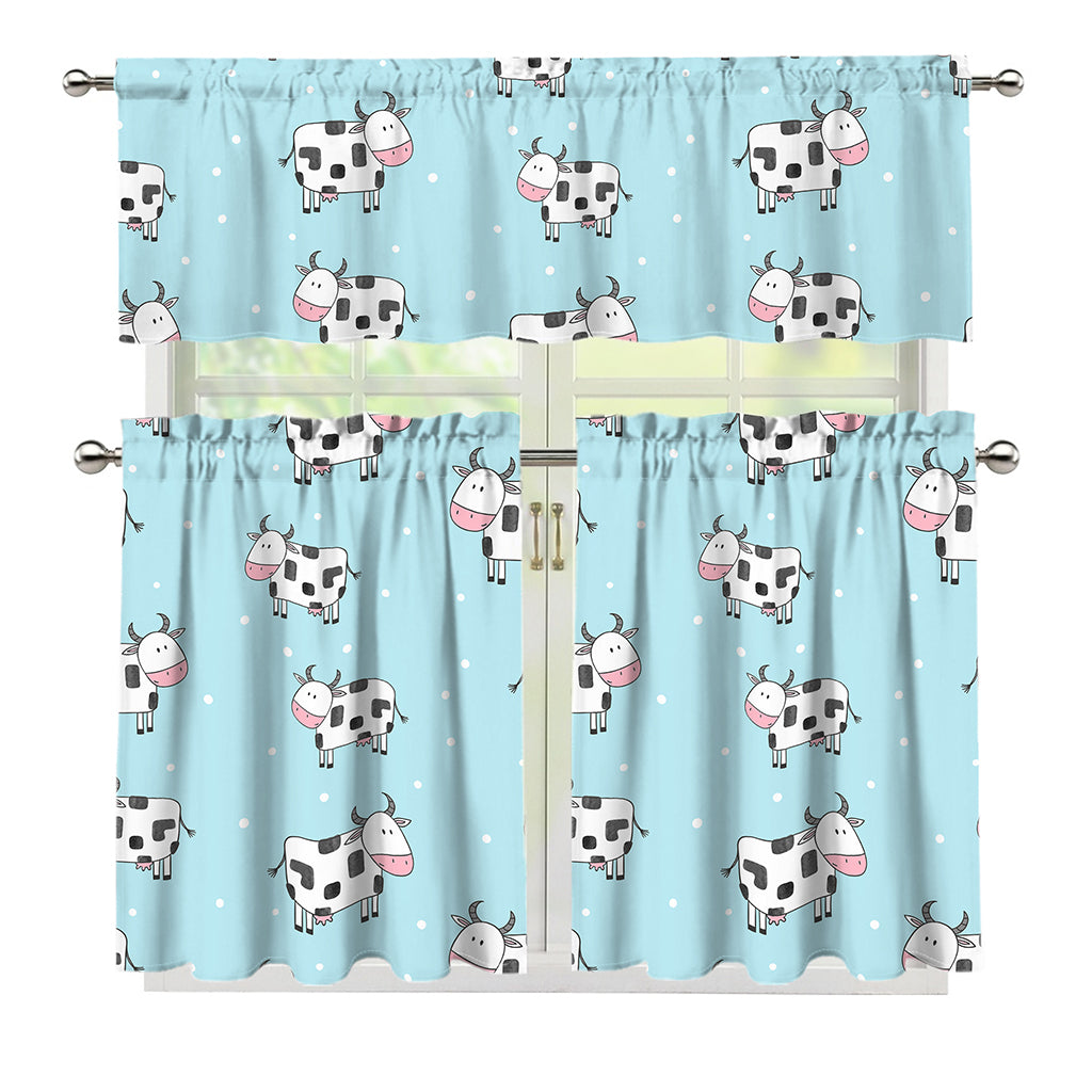 Doodle Cow Pattern Print 3 Piece Kitchen Curtains