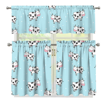 Doodle Cow Pattern Print 3 Piece Kitchen Curtains