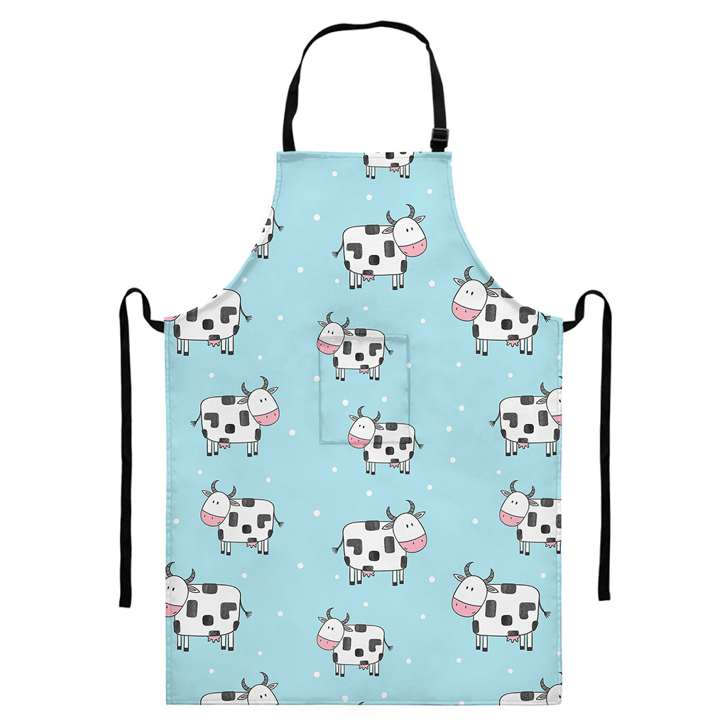 Doodle Cow Pattern Print Bib Apron With Pocket