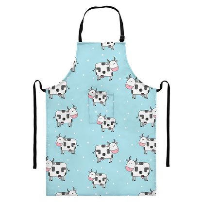 Doodle Cow Pattern Print Bib Apron With Pocket