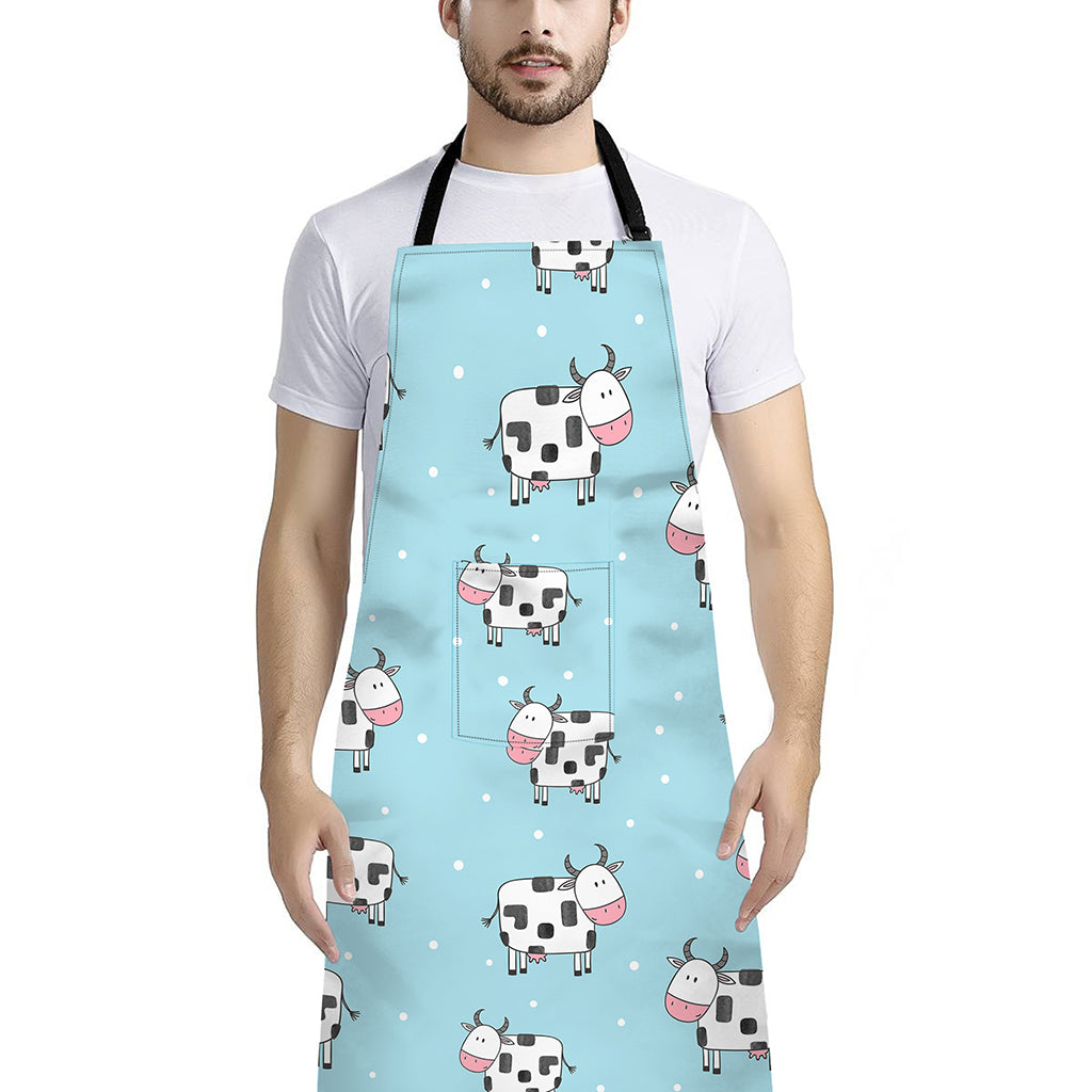 Doodle Cow Pattern Print Bib Apron With Pocket
