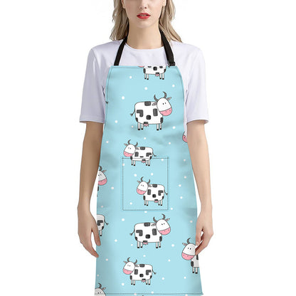 Doodle Cow Pattern Print Bib Apron With Pocket