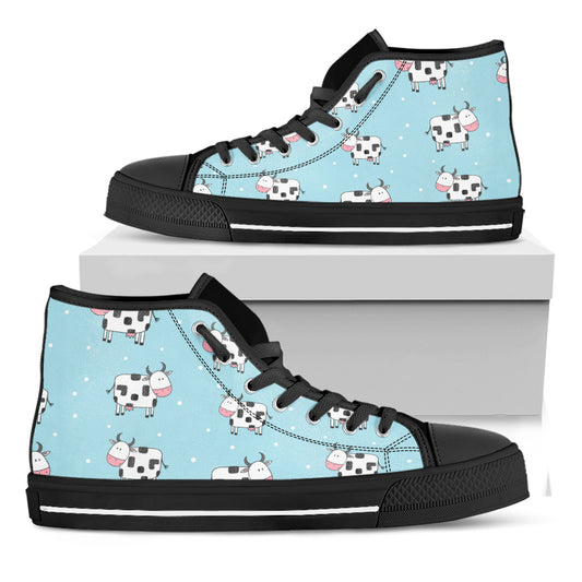 Doodle Cow Pattern Print Black High Top Sneakers