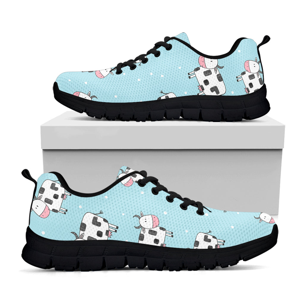 Doodle Cow Pattern Print Black Running Shoes