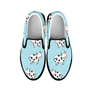 Doodle Cow Pattern Print Black Slip On Sneakers