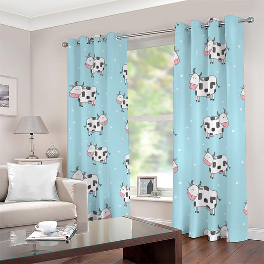 Doodle Cow Pattern Print Blackout Grommet Curtains