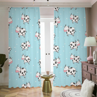 Doodle Cow Pattern Print Blackout Pencil Pleat Curtains