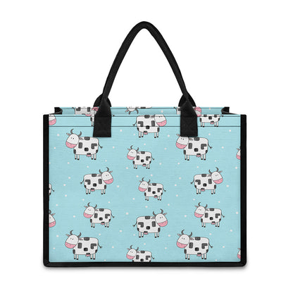 Doodle Cow Pattern Print Canvas Tote Bag
