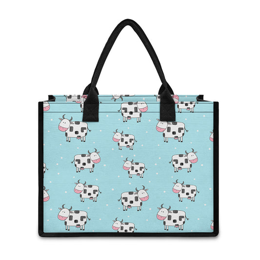Doodle Cow Pattern Print Canvas Tote Bag