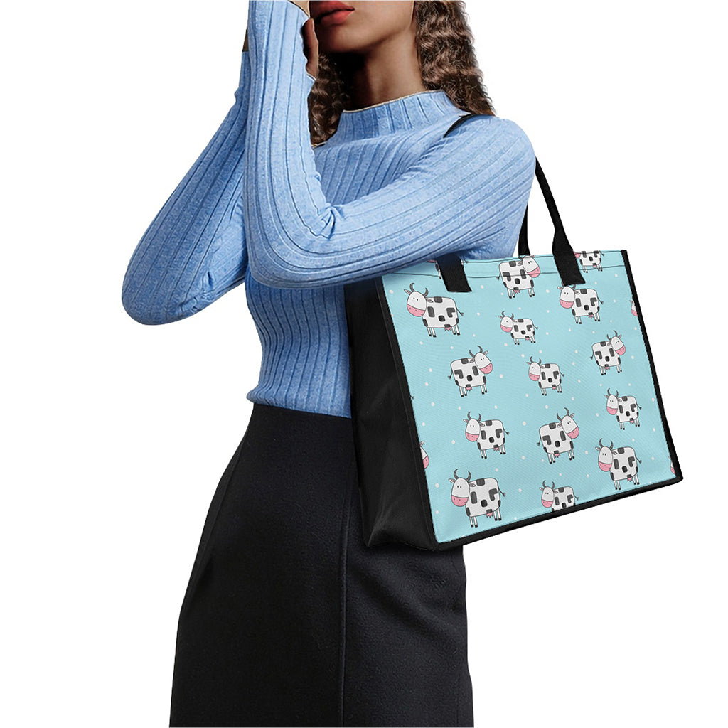 Doodle Cow Pattern Print Canvas Tote Bag