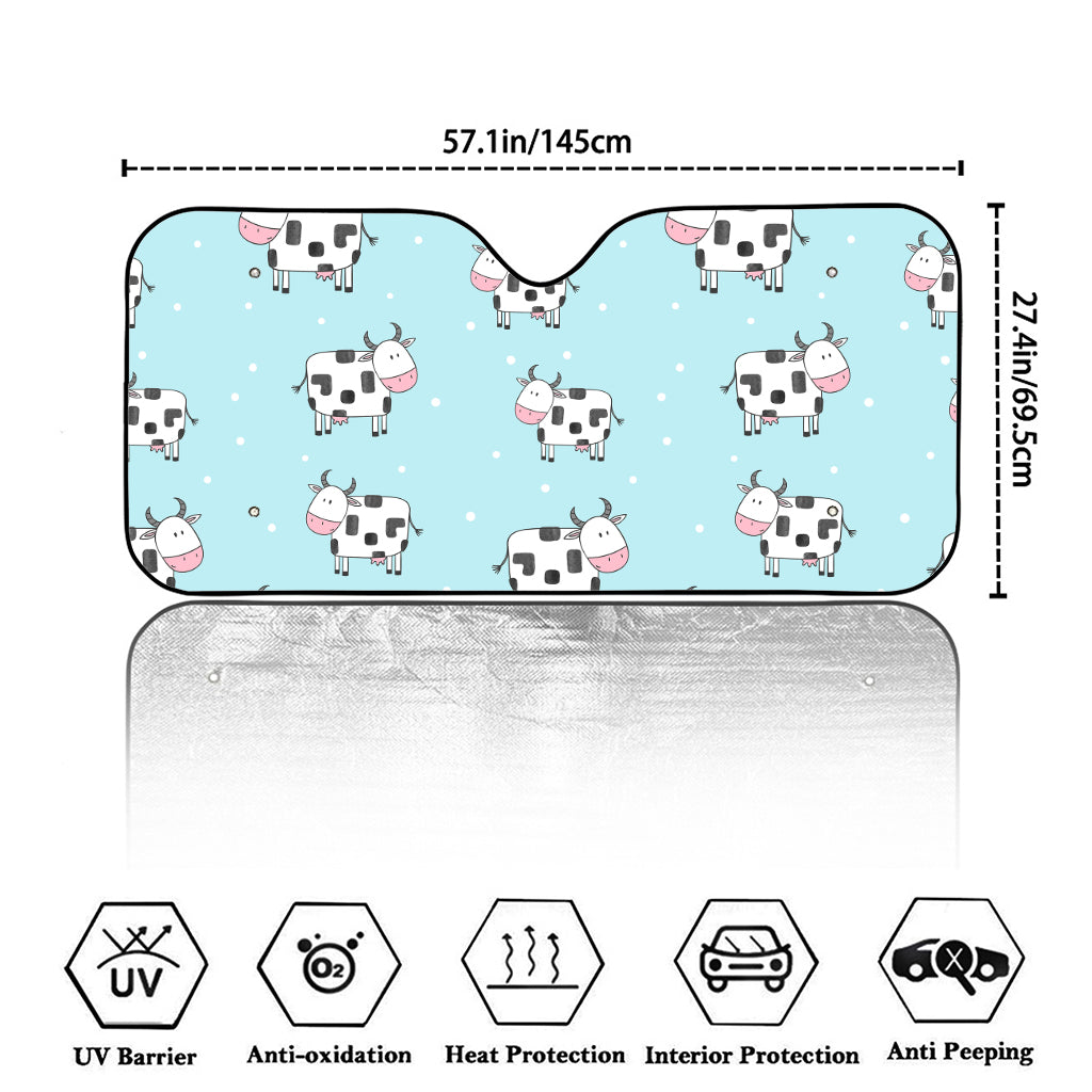 Doodle Cow Pattern Print Car Windshield Sun Shade