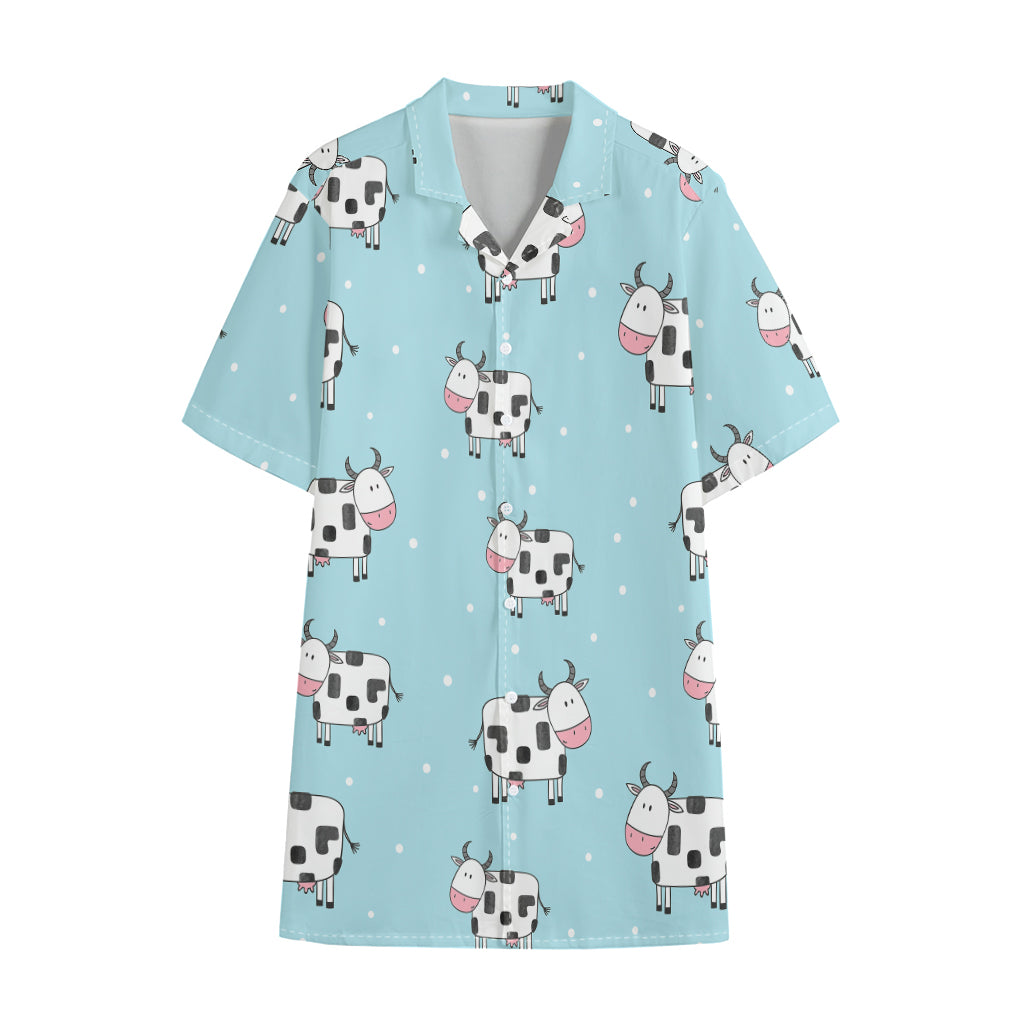 Doodle Cow Pattern Print Cotton Hawaiian Shirt