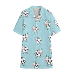 Doodle Cow Pattern Print Cotton Hawaiian Shirt